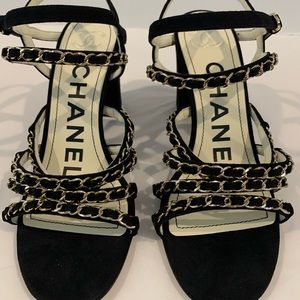 CHANEL | Shoes | New Chanel Kid Suede Strappy Chain Sandal Heels 8 |  Poshmark
